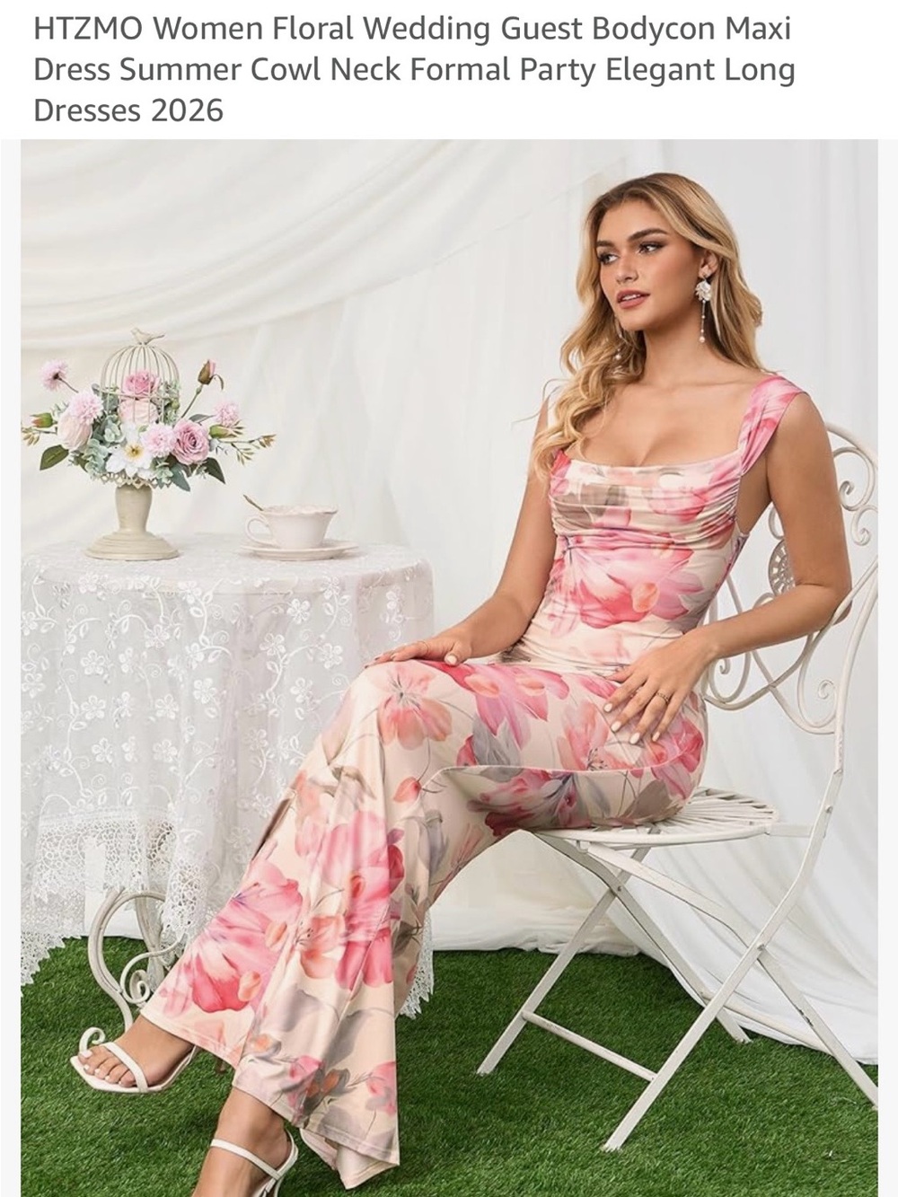 Floral Cowl Neck Wedding Guest Maxi Dress - Pink Floral